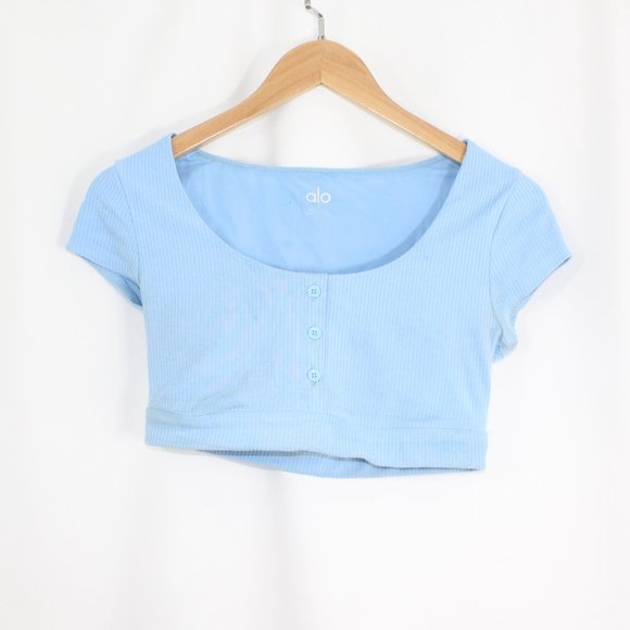 Alo Yoga Blissful Henley Bra Top Blue Skies Small - Picture 1 of 5